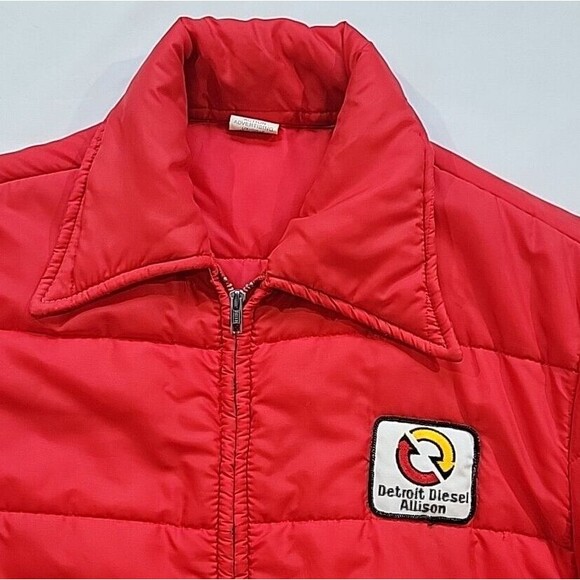 Vintage Red Puffer Jacket Detroit Diesel Allison Cap'n Jac Men's Size Large - Picture 6 of 16